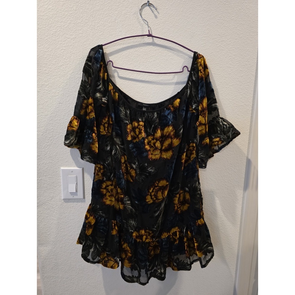 F21 Black Velvet Burnout Floral Tunic/ Minidress Sz M Dark Romantic Whimsigoth - Picture 8 of 8